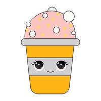 Cute ice cream isolated on white background. Kawaii style with funny face. Cartoon sweet character. Vector Illustration.