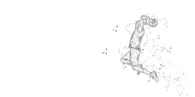 lonely basketball player on white background Abstract slam dunk movement low poly wireframe digital vector illustration slam dunk jump