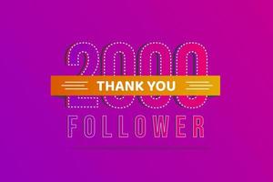 Thank you 2000 followers thank you banner.First 2K followers congratulation card with numbers vector