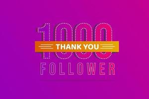 Thank you 1000 followers thank you banner.First 1K followers congratulation card with numbers vector