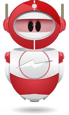 cartoon red robot with lightning sign on chest