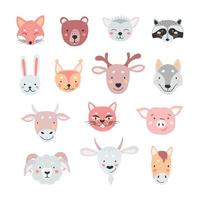 Cute animals set for print design. Vector illustration isolated.