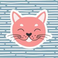 Cat. Postcard with a cute animal on a striped background. Vector illustration for decorating children's parties, children's room, and other purposes.