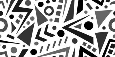 VECTOR HORIZONTAL SEAMLESS WHITE ABSTRACT PATTERN WITH BLACK GEOMETRIC ELEMENTS