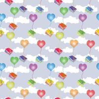 colorful heart shaped balloons carrying books pattern vector