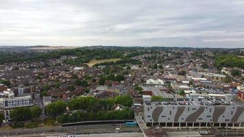 High Angle Aerial footage of Train Tracks at Central Luton City Station of England UK video