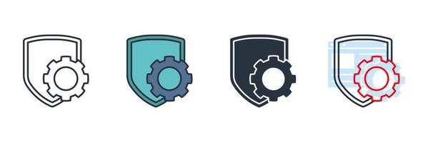 gear and shield icon logo vector illustration. management security symbol template for graphic and web design collection