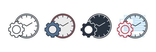 time management icon logo vector illustration. clock and gear symbol template for graphic and web design collection