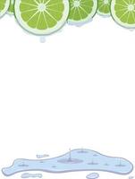 Fresh juicy lime slices with drops and puddle of water copy space background vector illustration