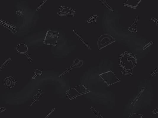 Knowledge day back to school seamless background with school supplies contours drawn on blackboard vector illustration