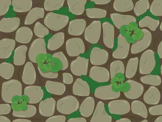 Stone wall with moss and small plants seamless background vector illustration
