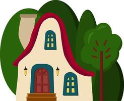 a fairy-tale house on a background of trees. A house with a garden. architecture. cartoon vector illustration