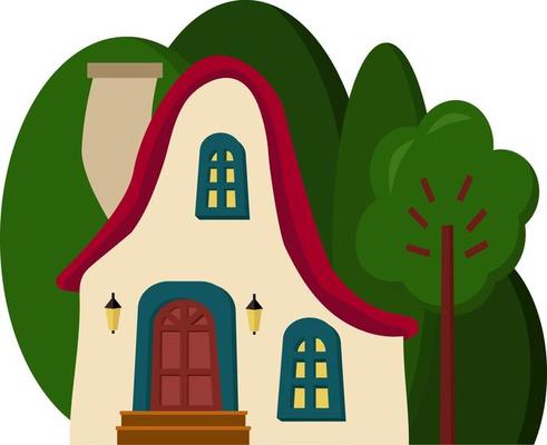 a fairy-tale house on a background of trees. A house with a garden. architecture. cartoon vector illustration