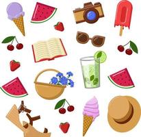 Summer set. Flat vector illustrations isolated on white background.