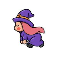 Cute little witch girl cartoon walking vector