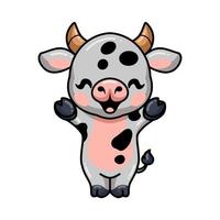 Cute baby cow cartoon raising hands vector