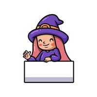 Cute little witch girl cartoon with blank sign vector