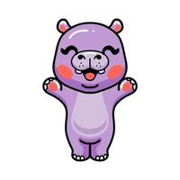 Cute baby hippo cartoon raising hands vector