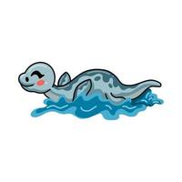 Cute little dinosaur cartoon swimming vector