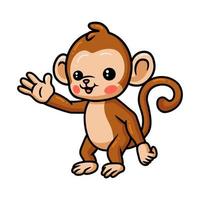 Cute baby monkey cartoon waving hand vector