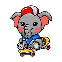 Cute baby elephant cartoon playing skateboard vector