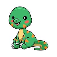 Cute little dinosaur cartoon sitting vector