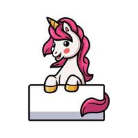 lindo, bebé, unicornio, caricatura, con, muestra en blanco vector