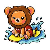 Cute surfer baby lion cartoon vector