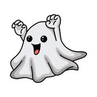 Cartoon cute halloween ghost raising hands vector