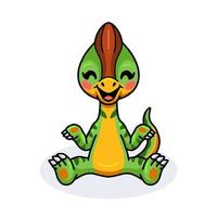 Cute little parasaurolophus dinosaur cartoon sitting vector