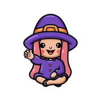 Cute little witch girl cartoon sitting vector