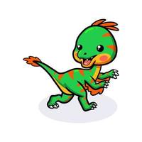 linda pequeña caricatura de dinosaurio oviraptor corriendo vector