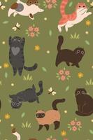 Seamless pattern with summer cats. Vector graphics.