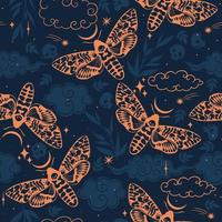 Seamless pattern with moths and starry sky. Vector graphics.