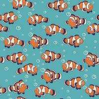 Seamless pattern with cute clown fish. Vector graphics.