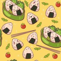 Seamless pattern with cute onigiri. Vector graphics.