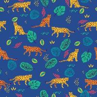 Seamless pattern with tropical leaves and leopards.Vector graphics. vector