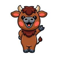 Cute baby yak cartoon waving hand vector