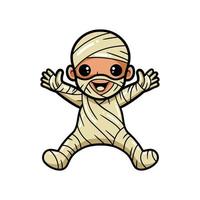 Cute little boy mummy cartoon raising hands vector