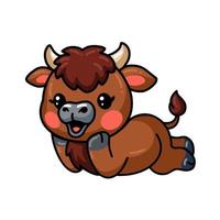 Cute baby bison cartoon laying down vector