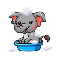 lindo, elefante bebé, caricatura, baño, en, bañera vector