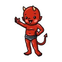 Cute little devil cartoon waving hand vector