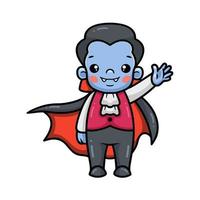 lindo niño drácula dibujos animados agitando la mano vector