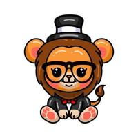 Cute baby lion magician cartoon sitting vector