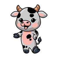 Cute baby cow cartoon presenting vector