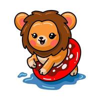 Cute baby lion cartoon with inflatable ring vector