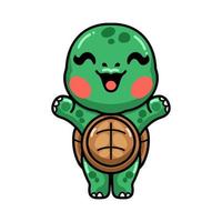 Cute baby turtle cartoon raising hands vector