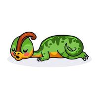 Cute little parasaurolophus dinosaur cartoon sleeping vector