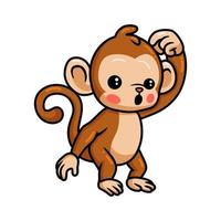 Cute baby monkey cartoon confused vector