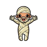 Cute little boy mummy cartoon raising hands vector